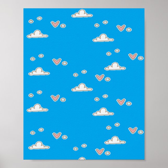 Hearts and clouds on blue  poster (Front)