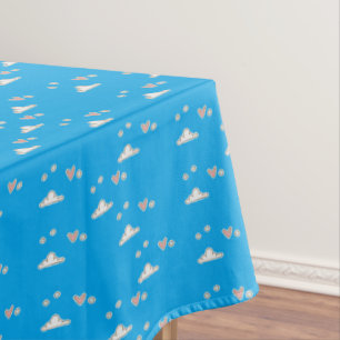 Hearts and clouds on blue  tablecloth