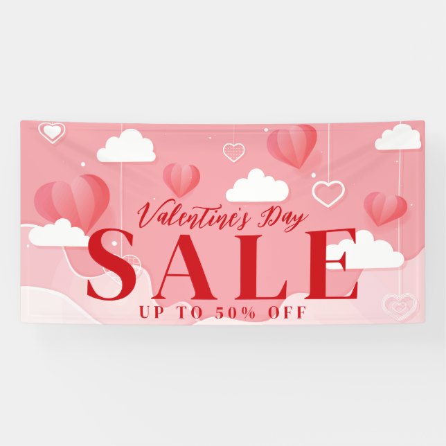 Hearts and Clouds Store Valentines Day Sale Banner (Horizontal)
