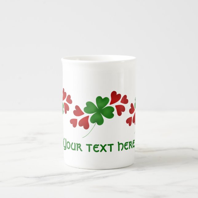 Hearts and clover bone china mug (Front)