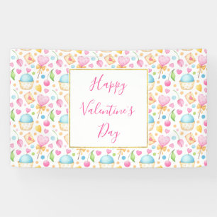 Hearts and Cupcakes Sweet Watercolor Pattern Banner