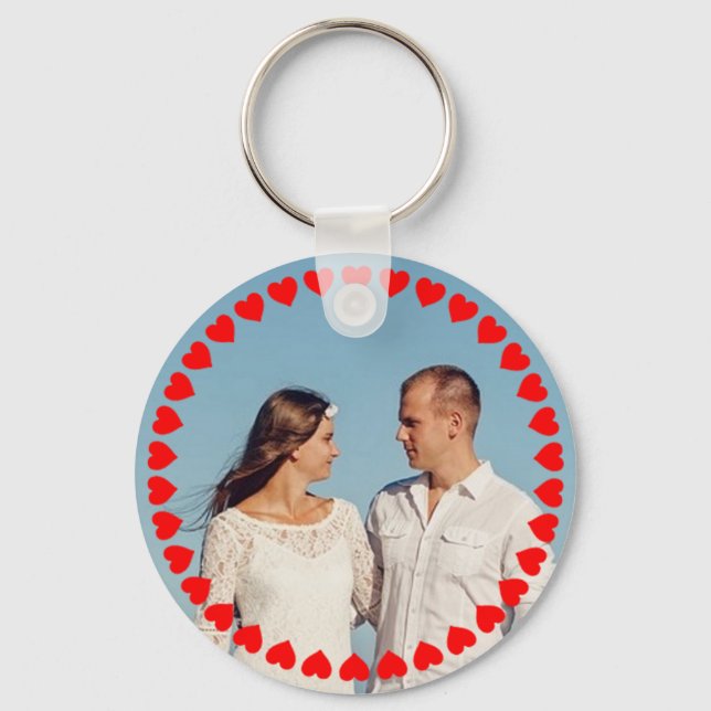 Hearts and Custom Photo Key Ring (Front)