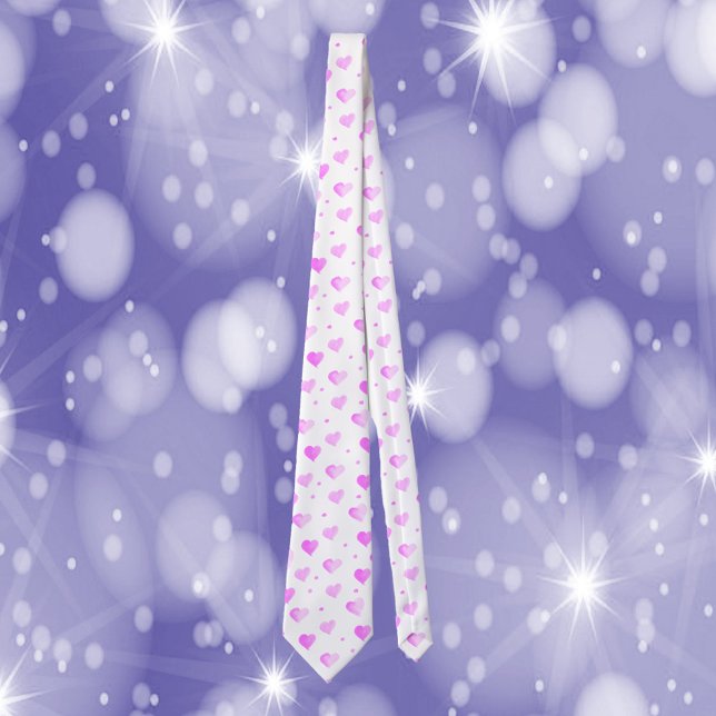 Hearts and Dots Pink Watercolor Palette Tie (A tie with a pink watercolor heart pattern)
