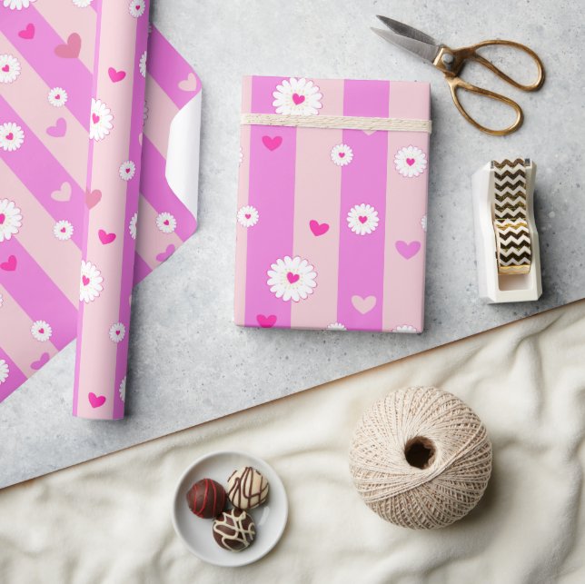 Hearts and flower stripes wrapping paper (Crafts)