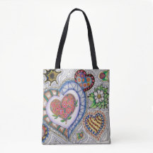 Hearts and Flowers, all over pattern Tote