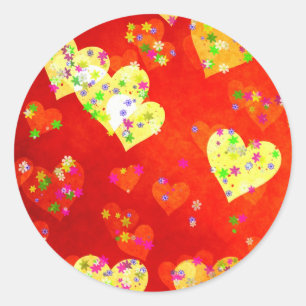 Hearts and flowers classic round sticker