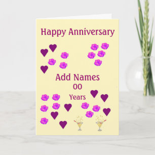 Hearts and Flowers, custom Wedding Anniversary Card