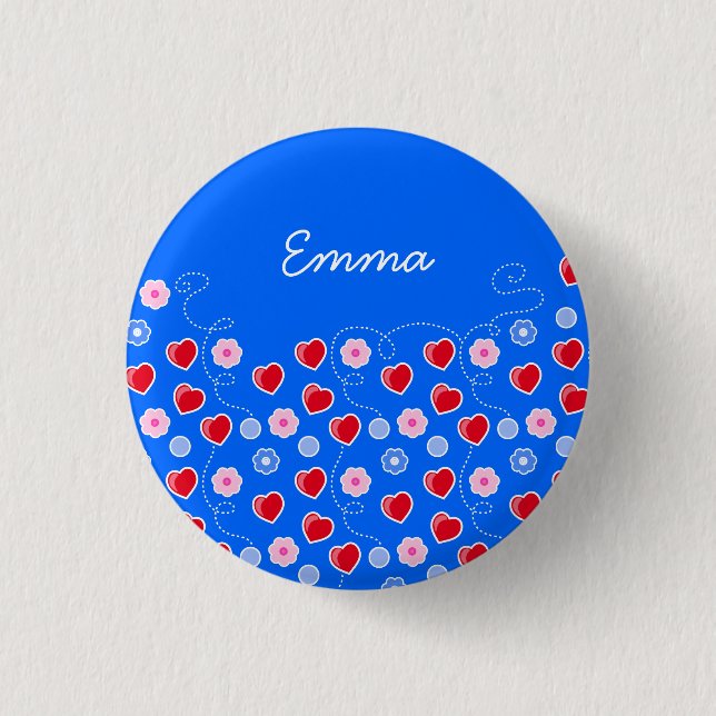 Hearts and Flowers customisable Button (Front)