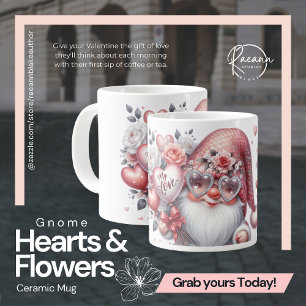 Hearts and Flowers Gnome Ceramic Mug