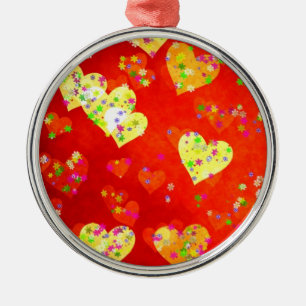 Hearts and flowers metal ornament