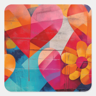 Hearts and Flowers Mural Square Sticker