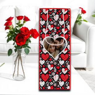 Hearts and Flowers Personalised Photo Valentine's Wine Gift Bag