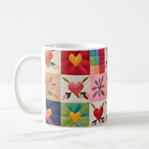 Hearts and flowers quilt coffee mug