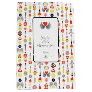 Hearts and Flowers Red and Black Cute Minimalist Medium Gift Bag