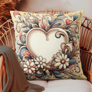 Hearts and Flowers Throw Pillow