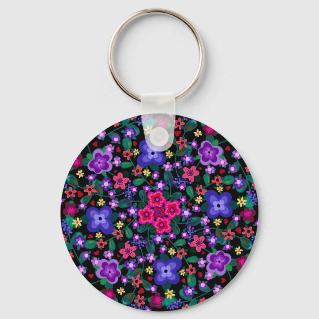 Hearts and Flowers Two Designs Boho Beautiful  Key Ring (Front)
