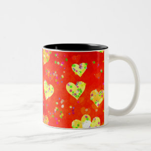 Hearts and flowers Two-Tone coffee mug