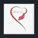 Hearts and flowers wedding initials magnet<br><div class="desc">Add the the initials of the bride and groom to this keepsake magnet. An elegant swirling heart with red roses for love.</div>