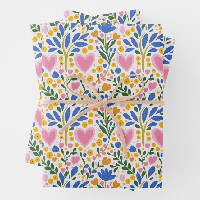Hearts and Flowers Wrapping Paper (In situ)