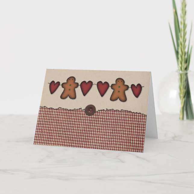 Hearts And Gingerbread Christmas Card (Front)
