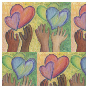 Hearts and Hands Love Art Fabric Material
