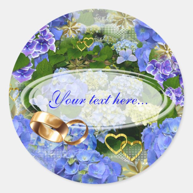 Hearts and Hydrangeas Classic Round Sticker (Front)