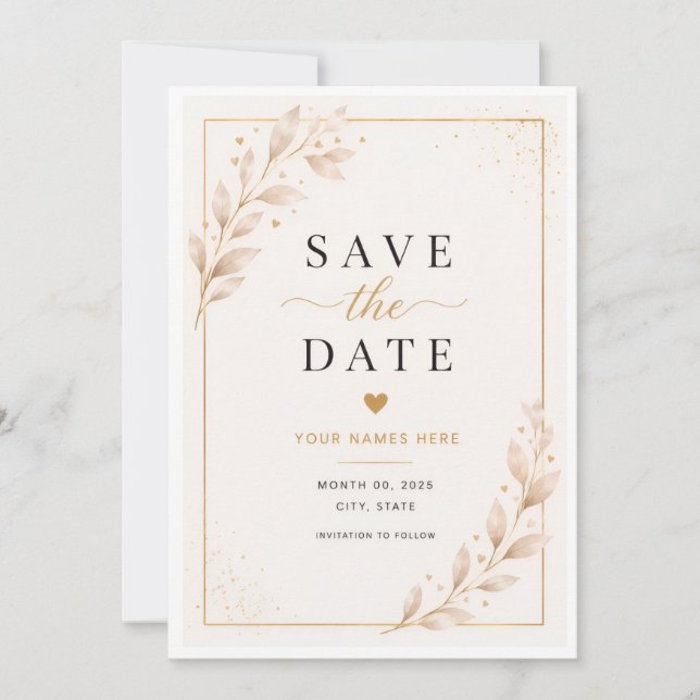 Hearts and Leaves Save the Date Card (Front)