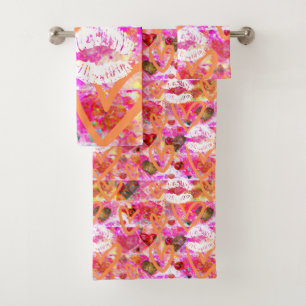 Hearts and Lips Bath Towel Set