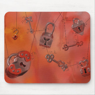 Hearts and Locks, Watercolor Painting Mouse Pad