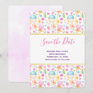 Hearts and Love Delightful Watercolor Pattern Save The Date
