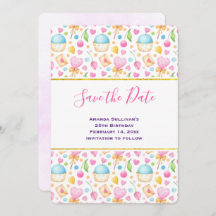 Hearts and Love Delightful Watercolor Pattern Save The Date