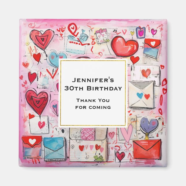 Hearts and Love Letters Pattern Party Thank You Magnet (Front)