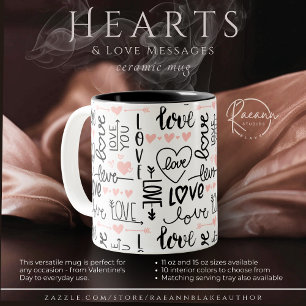 Hearts and Love Messages Two-Tone Ceramic Mug