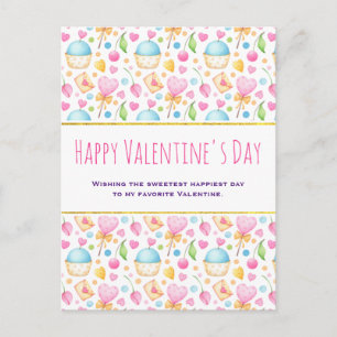 Hearts and Love Watercolor Pattern Valentine's Day Postcard