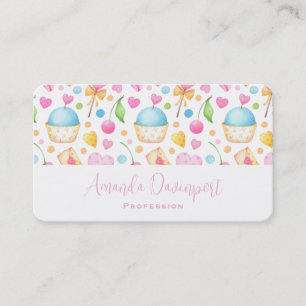 Hearts and Muffins Delightful Watercolor Pattern Business Card