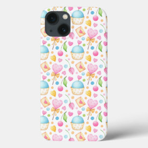 Hearts and Muffins Delightful Watercolor Pattern iPhone 13 Case