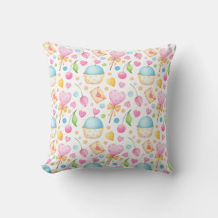Hearts and Muffins Delightful Watercolor Pattern Cushion