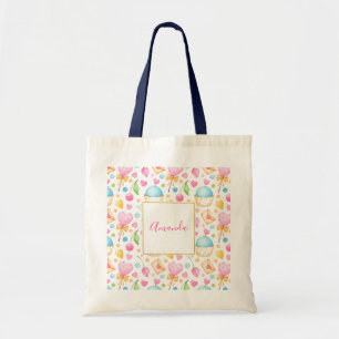 Hearts and Muffins Delightful Watercolor Pattern Tote Bag