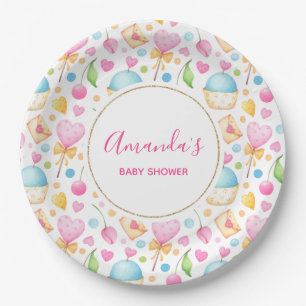 Hearts and Muffins Watercolor Pattern Party Paper Plate