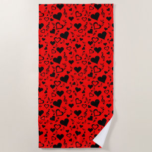 Hearts and Music Notes Beach Towel