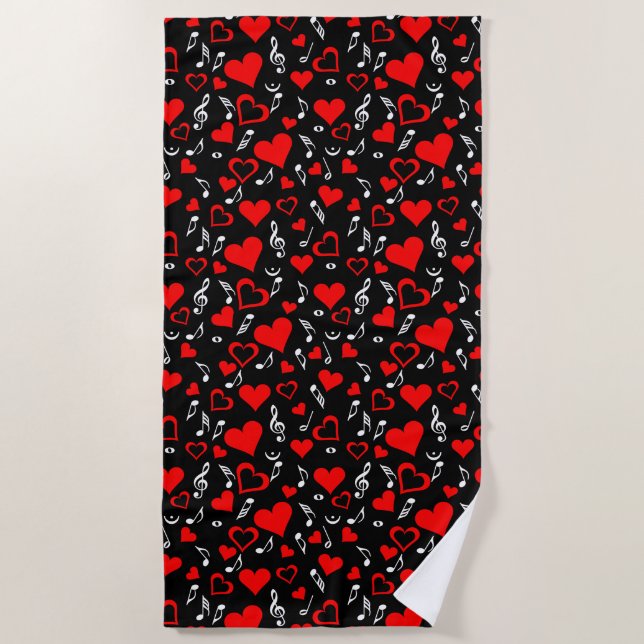 Hearts and Music Notes Beach Towel (Front)