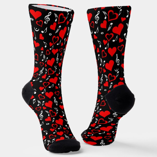 Hearts and Music Notes Socks (Angled)