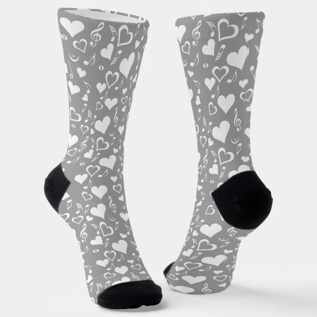 Hearts and Music Notes Socks (Angled)