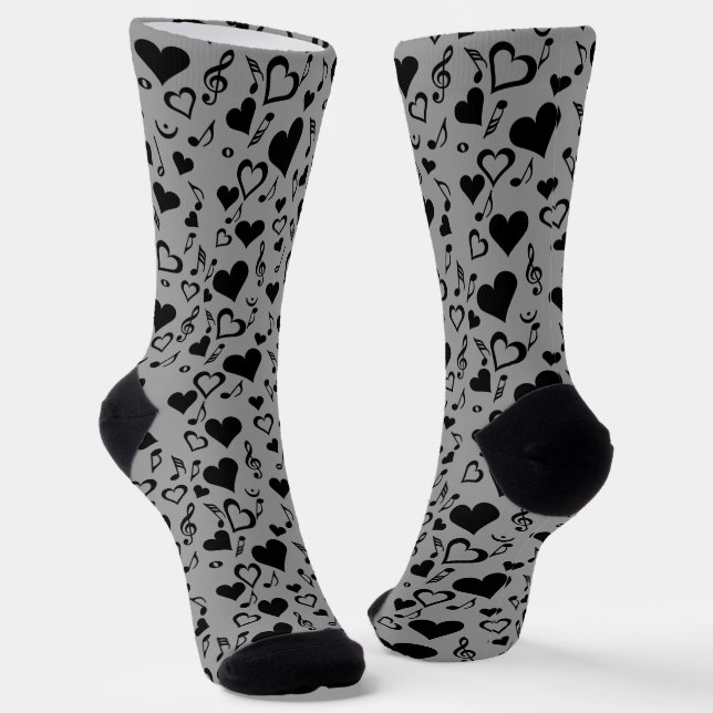 Hearts and Music Notes Socks (Angled)