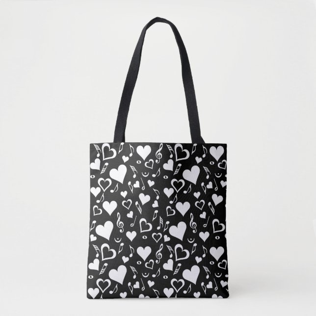 Hearts and Music Notes Tote Bag (Front)