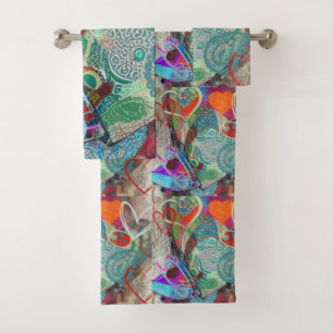Hearts and Paisley Bathroom Towels