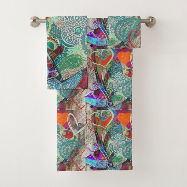 Hearts and Paisley Bathroom Towels (Insitu)
