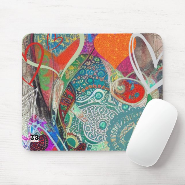 Hearts and Paisley Mouse Pad (With Mouse)
