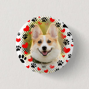 Hearts And Paw Prints Dog Frame 3 Cm Round Badge
