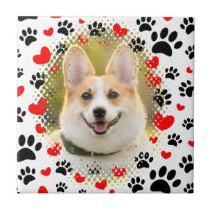 Hearts And Paw Prints Dog Frame Ceramic Tile